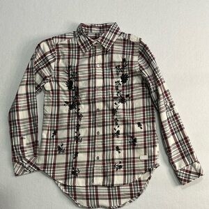 7 For All Mankind Western Plaid Black Floral Embroidered Shirt Size M